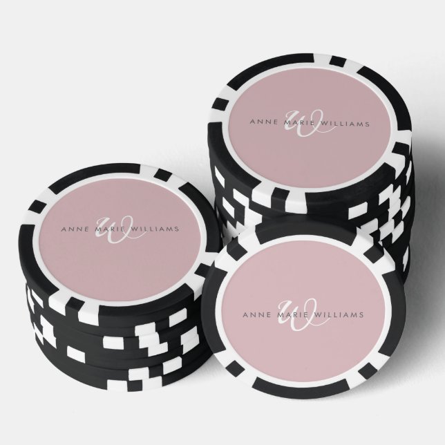 Jetons De Poker Monogramme moderne écriture blanche lilas poussiér (Empiler)