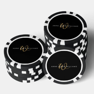 Jetons De Poker Monogramme moderne écriture vert sarcelle blanc