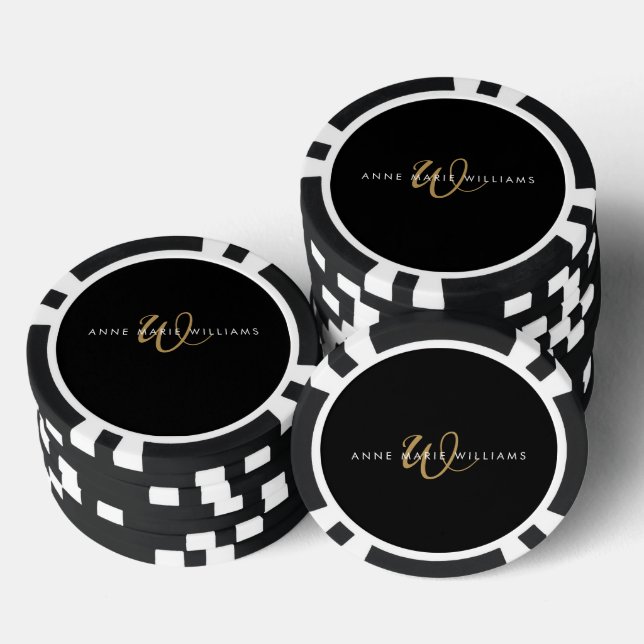 Jetons De Poker Monogramme moderne écriture vert sarcelle blanc (Empiler)