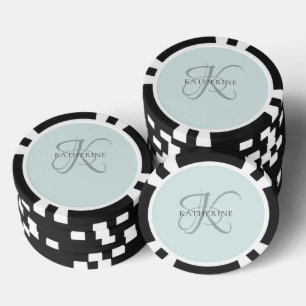 Jetons De Poker Monogramme moderne élégant Script Aqua Blue