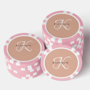 Jetons De Poker Monogramme moderne élégant Script rose pâle