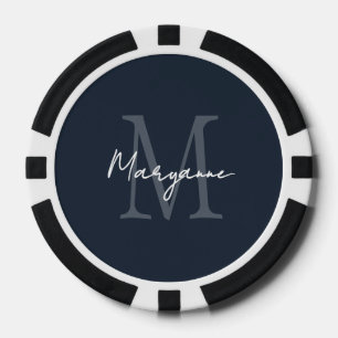 Jetons De Poker Monogramme Moderne Nom Bleu