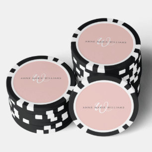 Jetons De Poker Monogramme Moderne Rose Pâle Blanc