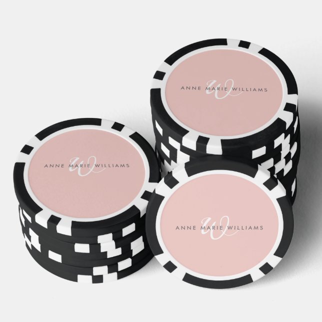 Jetons De Poker Monogramme Moderne Rose Pâle Blanc (Empiler)