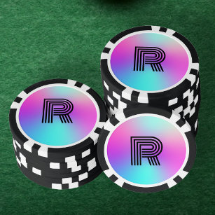 Jetons De Poker Monogramme néon rose bleu et violet ombre