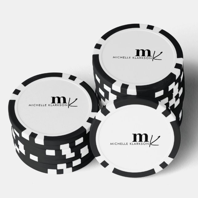 Jetons De Poker Monogramme noir minimaliste moderne (Empiler)