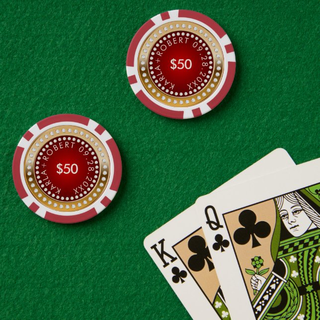 Jetons De Poker Monogramme or et rouge diamants blancs (Table de poker (double))
