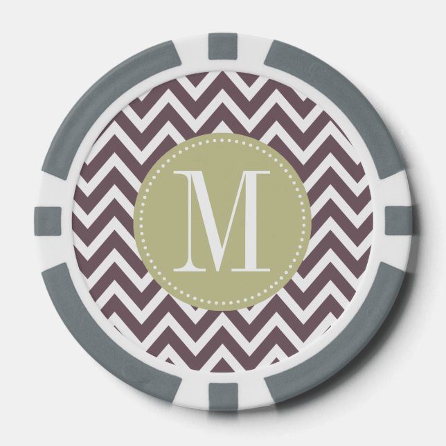 Jetons De Poker Monogramme personnalisé Chevron vert clair et viol (Recto)