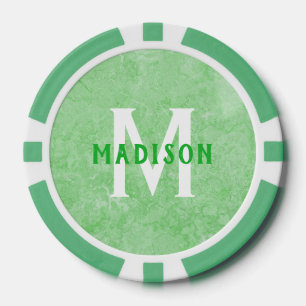 Jetons De Poker monogramme personnalisé et nom Faux Green Marble