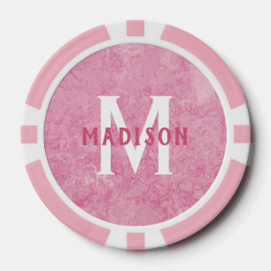 Jetons De Poker monogramme personnalisé et nom Marbre rose Faux