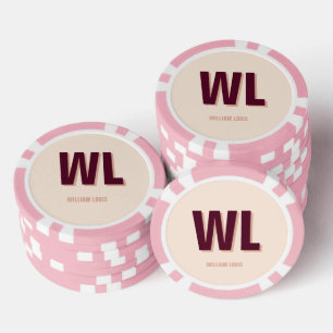 Jetons De Poker Monogramme personnalisé minimaliste rose bordeaux