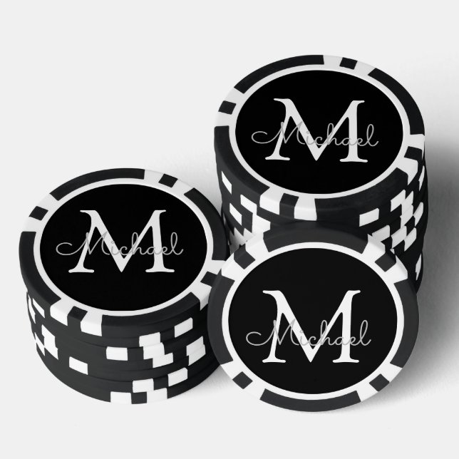 Jetons De Poker monogramme personnalisé noir et blanc simple (Empiler)