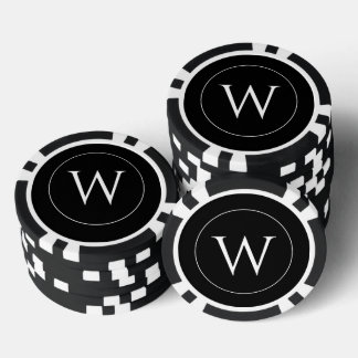 Jetons De Poker Monogramme personnalisé simple noir et blanc