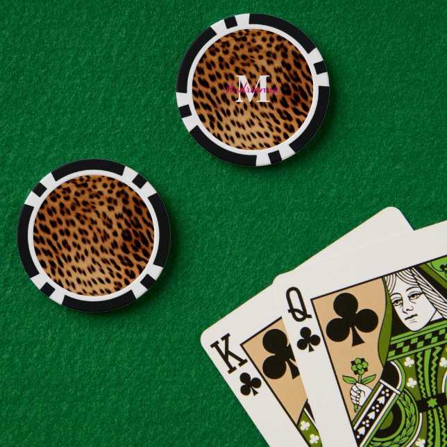 Jetons De Poker Monogramme Poster de animal léopard (Table de poker (double))