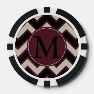 Jetons De Poker Monogramme rouge noir Chevron