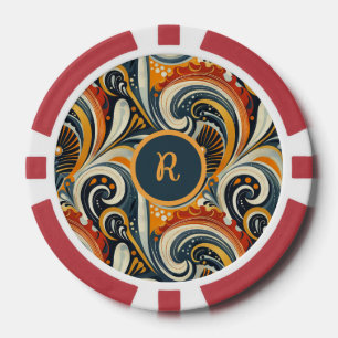 Jetons De Poker Monogramme Tourbillons Orange Profond Turquoise Hi
