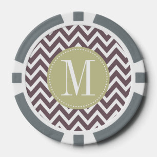 Jetons De Poker Monogramme vert clair et pourpre de coutume de