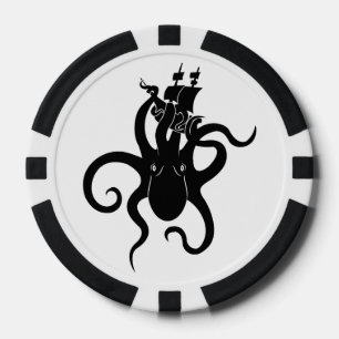 Jetons De Poker Monstre de mer noir et blanc Kraken avec navire