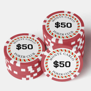 Jetons De Poker Monte Carlo Lisse Personnalisé $50 14 Grammes 