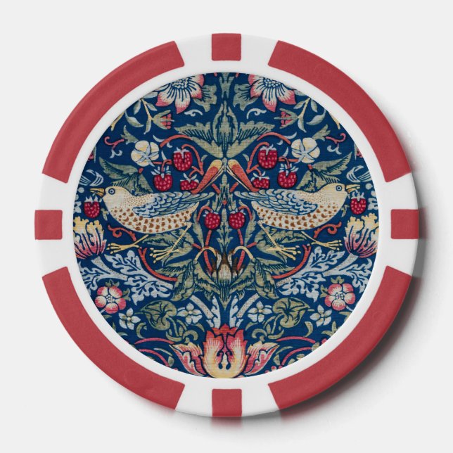 Jetons De Poker Morris Strawberry Thief Classique Bleu Indigo Fin (Recto)