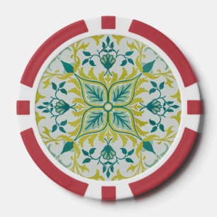 Jetons De Poker Morris Vin jaune Turquoise & Motif Fleur