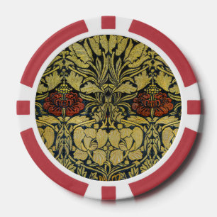 Jetons De Poker Morris Vintage 1890 Tulipe et Motif Rose Golden