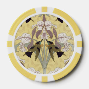 Jetons De Poker Motif Art Nouveau d'orchidée colibri vintage
