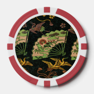 Jetons De Poker Motif artistique floral de grue japonaise et d'éve