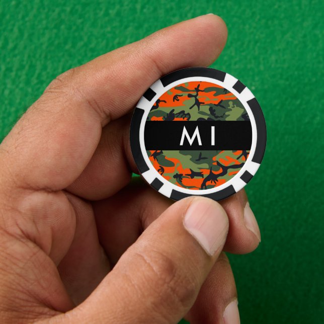 Jetons De Poker Motif Camouflage orange, Votre nom, Personnaliser (main)
