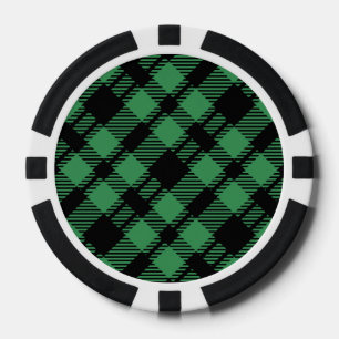Jetons De Poker Motif carreauté vert de fêtes classique
