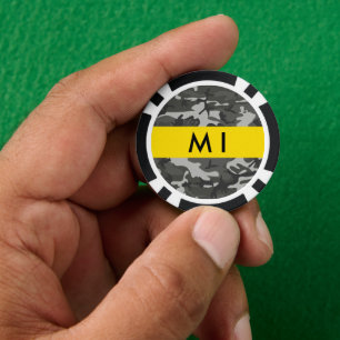 Jetons De Poker Motif de camouflage gris, Votre nom, Personnaliser