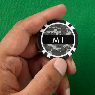 Jetons De Poker Motif de camouflage gris, Votre nom, Personnaliser