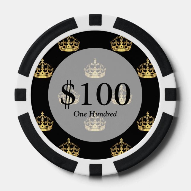 Jetons De Poker Motif de couronne noir et or (Recto)