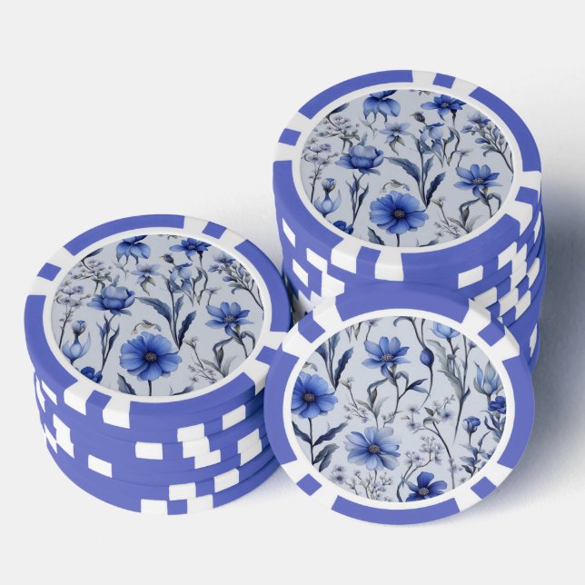 Jetons De Poker Motif de fleurs bleues botaniques (Empiler)