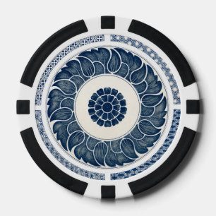 Jetons De Poker Motif de porcelaine antique chinoise bleu et blanc