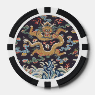 Jetons De Poker Motif de soie orientale Dragon chinois vintage
