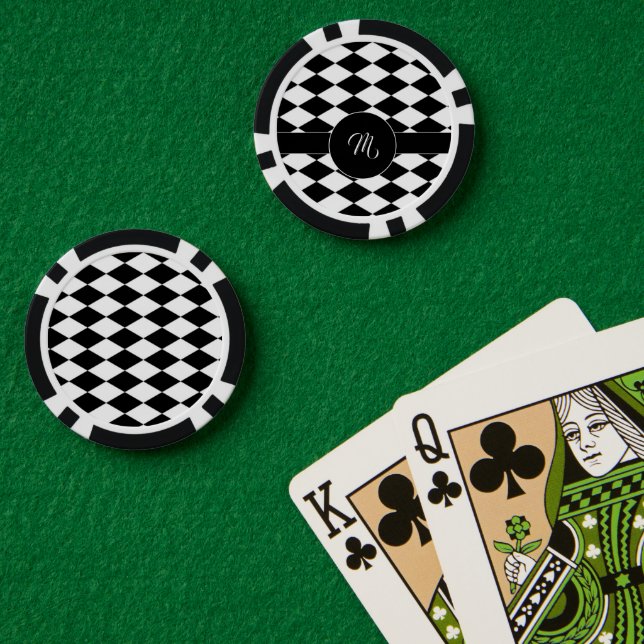 Jetons De Poker Motif diamant blanc et noir (Table de poker (double))