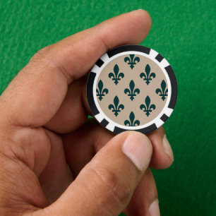 Jetons De Poker Motif Fleur de Lis, Vert Royal Français sur Crème