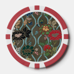 Jetons De Poker Motif floral à ogives de pivoine japonaise vintage