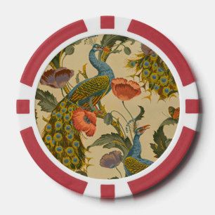 Jetons De Poker Motif floral Art nouveau vintage avec paon et pavo