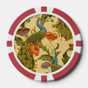 Jetons De Poker Motif floral Art nouveau vintage avec paon et pavo