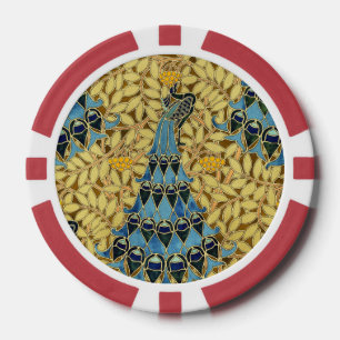 Jetons De Poker Motif floral au paon bleu Art nouveau vintage