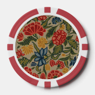 Jetons De Poker Motif floral au point de crewel rouge et or vintag