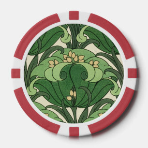 Jetons De Poker Motif floral de lotus Art nouveau vert sauge