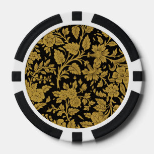 Jetons De Poker Motif floral indien en laque noire et or antique