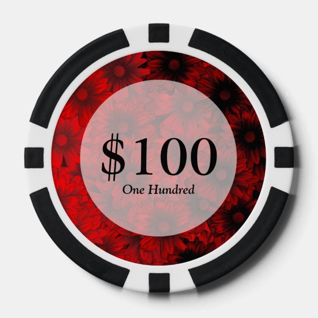 Jetons De Poker Motif floral rouge foncé (Recto)