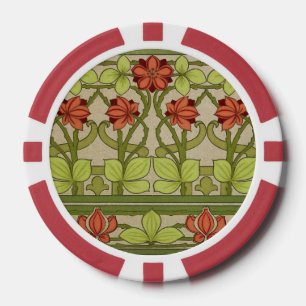 Jetons De Poker Motif floral vert sauge Art nouveau vintage