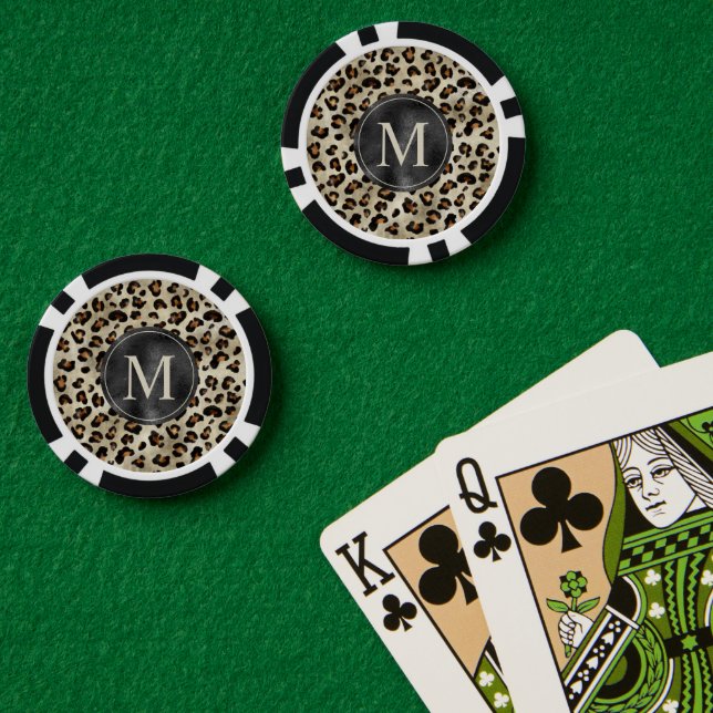 Jetons De Poker Motif Imprimé Léopard en Beige et Monogramme (Table de poker (double))