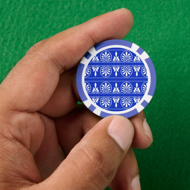 Jetons De Poker Motif méditerranéen grec Arabesque bleu (main)
