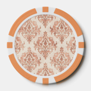 Jetons De Poker Motif ornemental aquarelle damassé pêche chaud